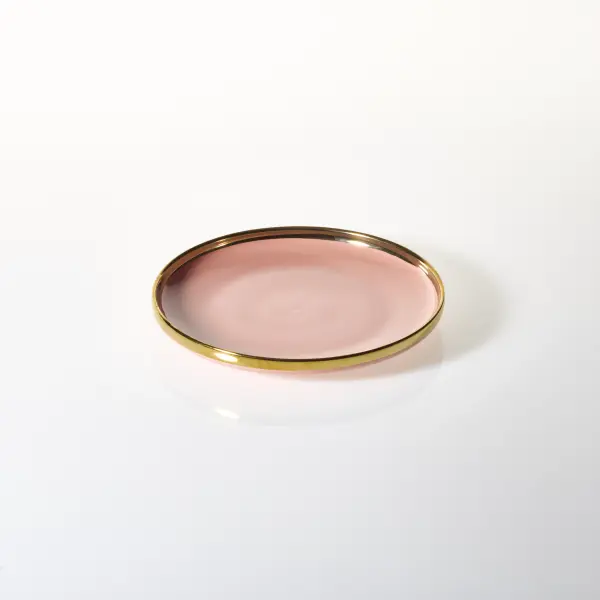 Talerz deserowy Cindy różowy ze złotym paskiem