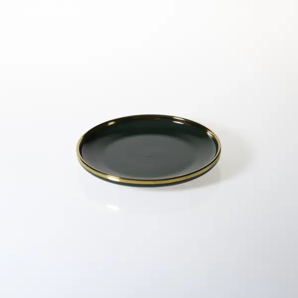 Talerz deserowy Cindy zielony ze złotym paskiem