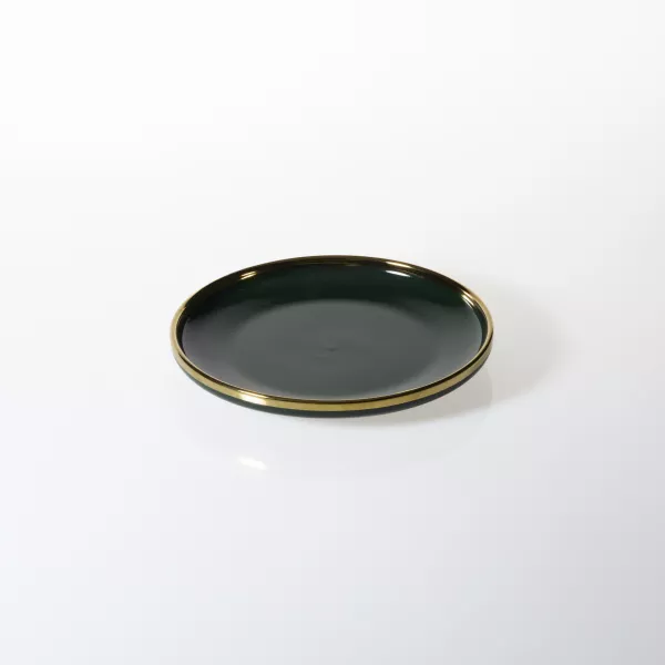 Talerz deserowy Cindy zielony ze złotym paskiem 