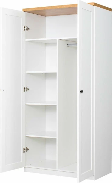 Szafa dwudrzwiowa z półkami i drążkiem Toskania (biały/dąb Soma ciemny)