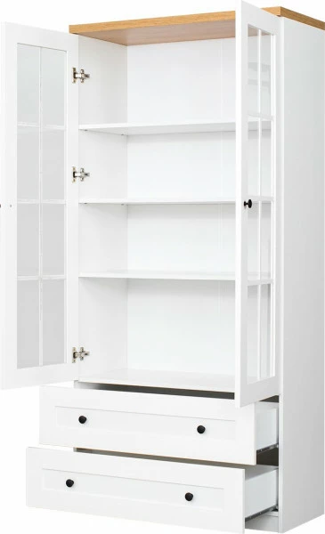 Witryna 2-drzwiowa i 2-szufladowa Toskania (biały/dąb Soma ciemny) 