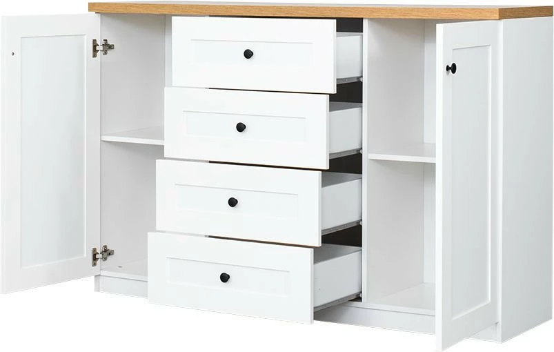 Komoda z drzwiczkami i czterema szufladami Toskania (biały/dąb Soma ciemny) 