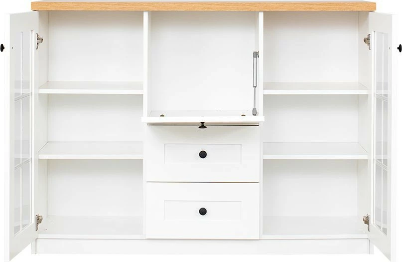 Komoda witryna z barkiem i dwoma szufladami Toskania (biały/dąb Soma ciemny) 