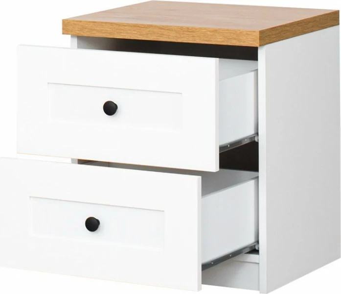 Stolik nocny z dwoma szufladami Toskania (biały/dąb Soma ciemny) 