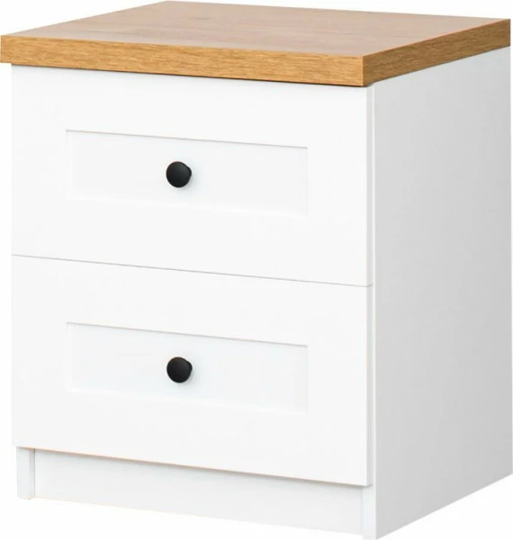 Stolik nocny z dwoma szufladami Toskania (biały/dąb Soma ciemny) 