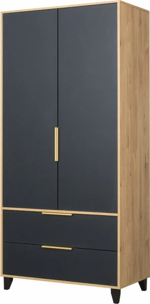 Szafa dwudrzwiowa z szufladami Floryda (grafit/dąb Soma ciemny)