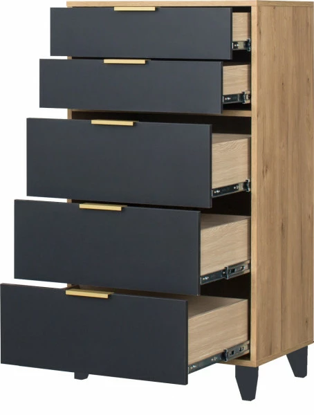 Komoda 60 z 5 szufladami Floryda (grafit/dąb Soma ciemny) 