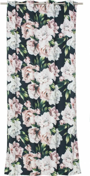 Zasłona Peony (czarna w kwiaty) 