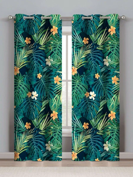 Zasłona Pires 8 (zielona w kwiaty-liście) 