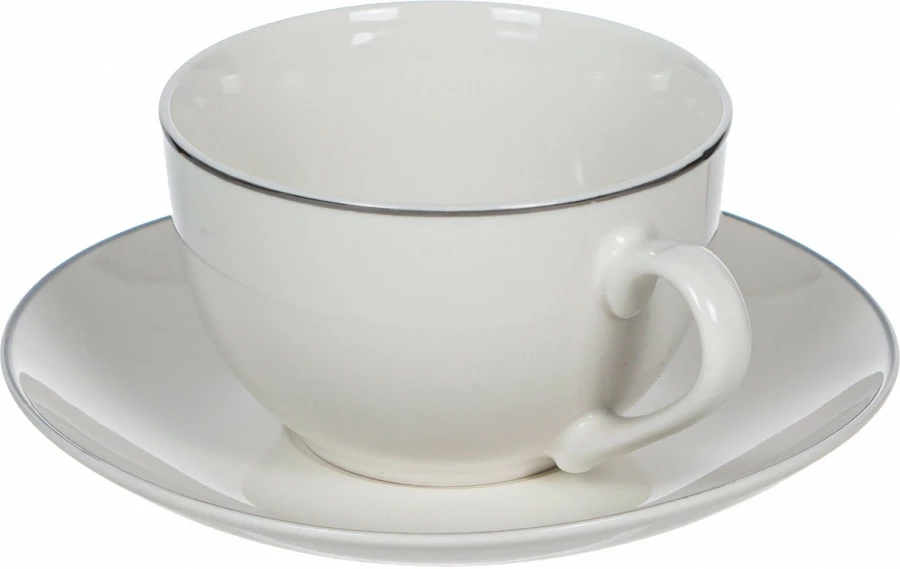 Zestaw filiżanek i spodków Olina 4 (biały/srebrny) 