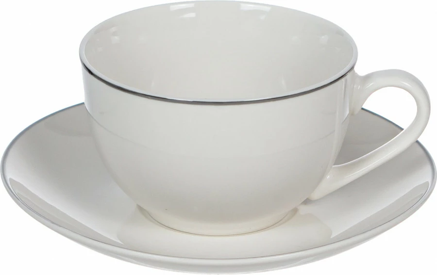 Zestaw filiżanek i spodków Olina 4 (biały/srebrny)
