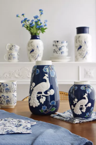 Wazon ceramiczny Pavone 46 (niebieski/biały) 