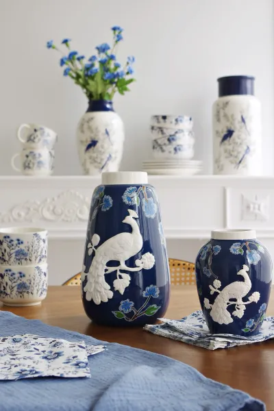 Wazon ceramiczny Pavone 45 (niebieski/biały)