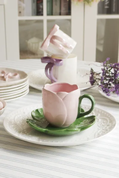 Filiżanka+spodek Tulip 170 (różowy/zielony)