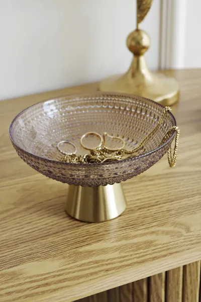 Miska na nóżce mała Lindos 20 (szary/złoty)