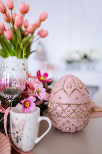 Ozdoba wielkanocna jajko Pink Easter 33 (różowy/złoty)
