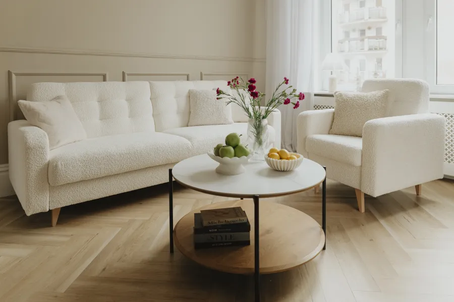 Stolik kawowy Morino (biały marmur/dąb/czarny)