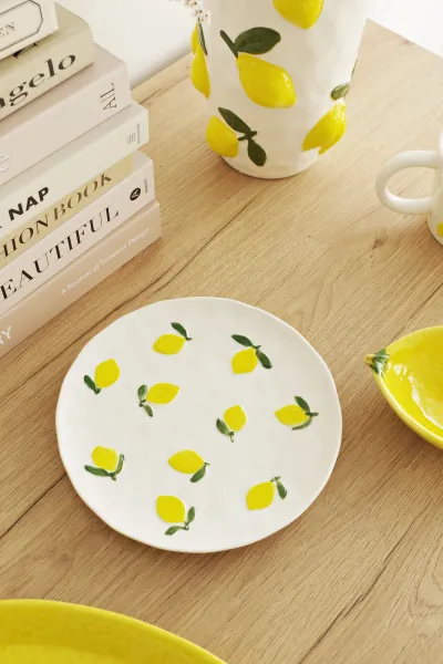 Talerz deserowy Lemoni 164 (biały w cytryny)