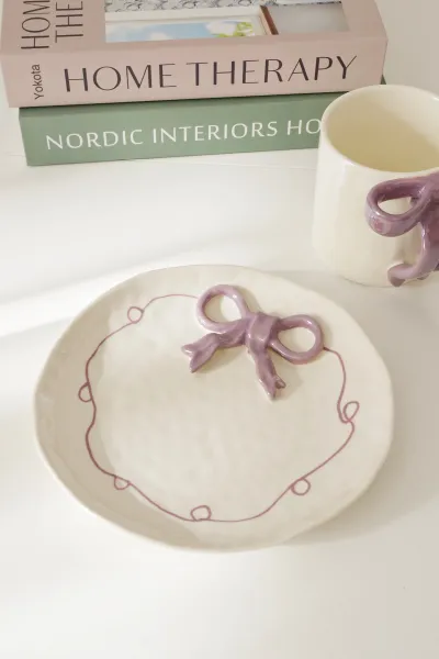 Talerz deserowy Bella 168 (biały z perłowym połyskiem/jasnofioletowy)