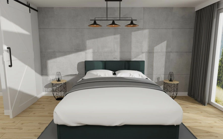 Łóżko tapicerowane 120 Sawona (plusz zielony) ze stelażem i pojemnikiem