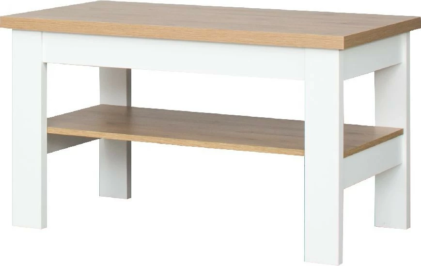 Stolik prostokątny pełny z półką (dąb soma ciemny/biały)