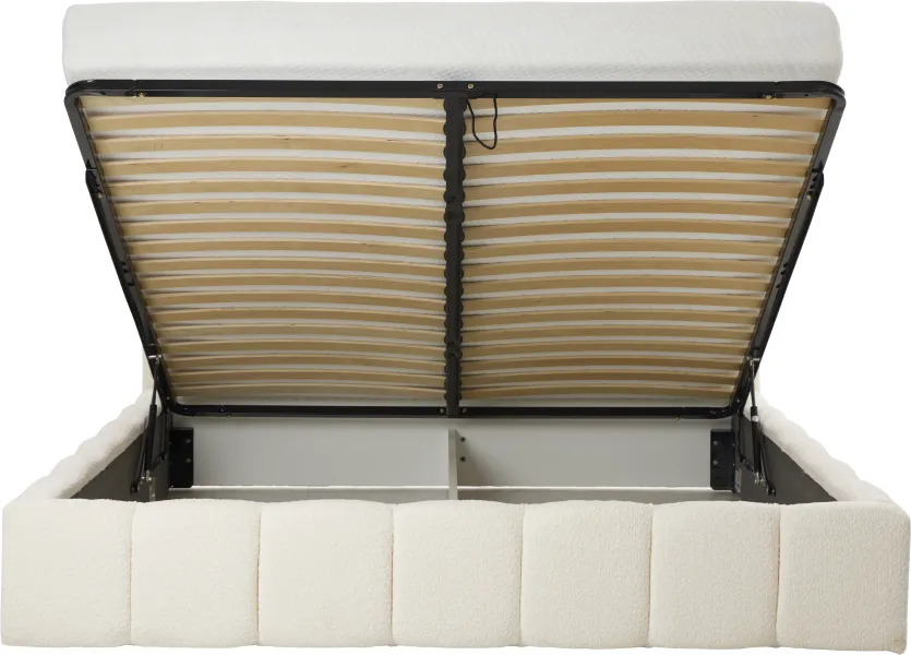 Łóżko tapicerowane Bianko 180 (boucle kremowy) ze stelażem i pojemnikiem