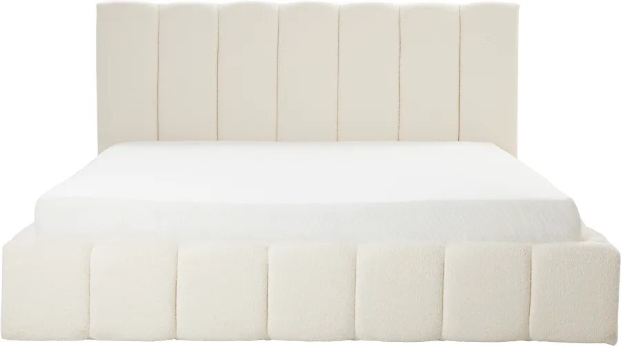 Łóżko tapicerowane Bianko 180 (boucle kremowy) ze stelażem i pojemnikiem