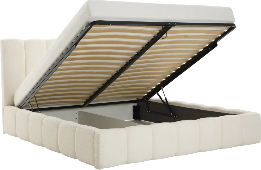 Łóżko tapicerowane Bianko 180 (boucle kremowy) ze stelażem i pojemnikiem