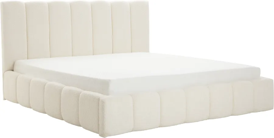 Łóżko tapicerowane Bianko 180 (boucle kremowy) ze stelażem i pojemnikiem