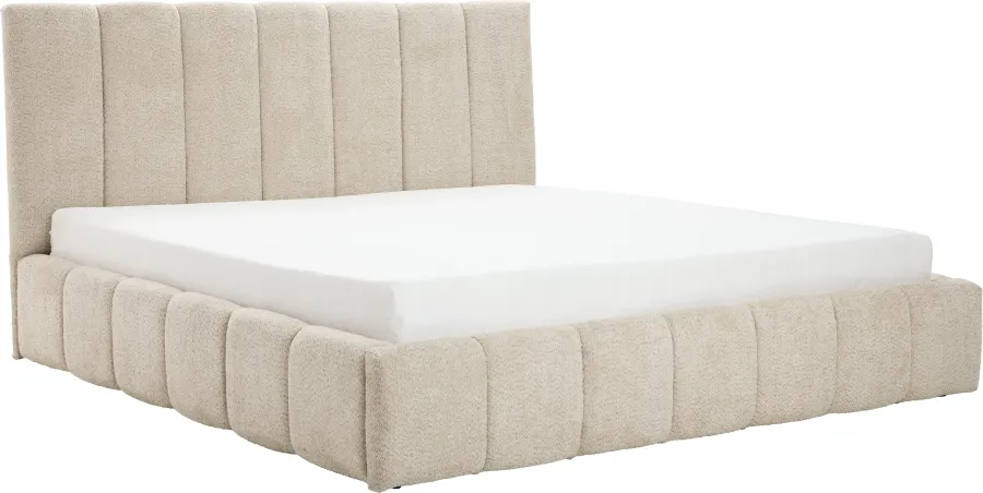 Łóżko tapicerowane Bianko 180 (boucle beż) ze stelażem i pojemnikiem