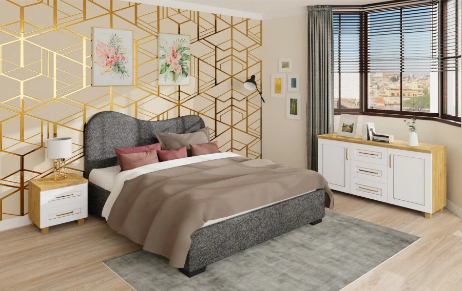 Komoda z drzwiczkami i szufladami Hawana niska (biały lakier mat/dąb Soma ciemny)