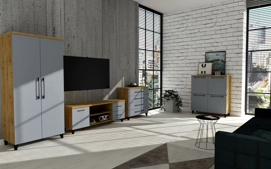 Komoda 4 drzwiowa Panama (szary/dąb Soma ciemny)