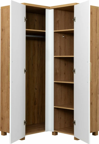 Szafa narożna Hawana (biały lakier mat/dąb soma ciemny)