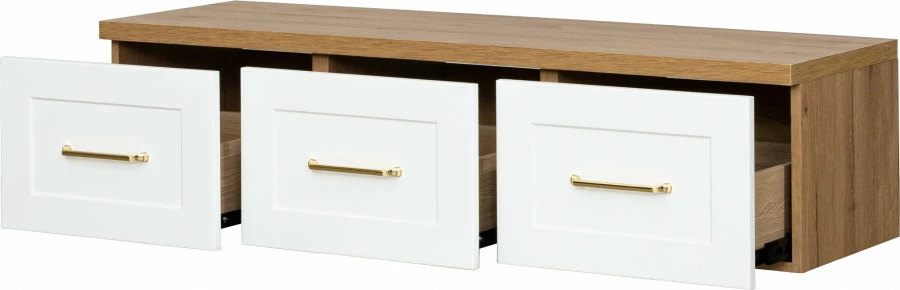 Stolik RTV podwieszany z 3 szufladami Hawana (biały lakier mat/dąb Soma ciemny)