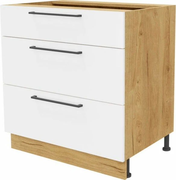 Szafka 90 dolna szufladowa Bellona z Easy Box (biały połysk/dąb Soma ciemny) 