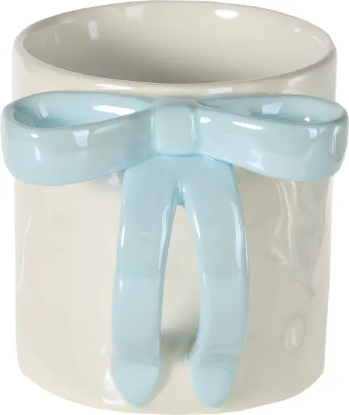 Kubek z kokardką Bella 168 (biały z perłowym połyskiem/jasnoniebieski)