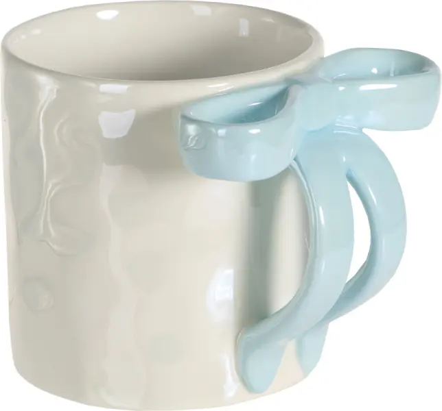 Kubek z kokardką Bella 168 (biały z perłowym połyskiem/jasnoniebieski)