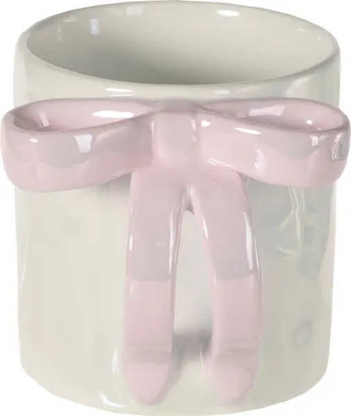 Kubek z kokardką Bella 168 (biały z perłowym połyskiem/jasnoróżowy)