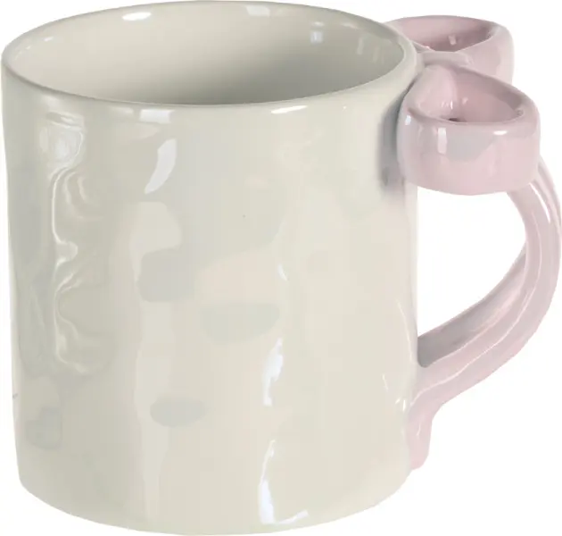 Kubek z kokardką Bella 168 (biały z perłowym połyskiem/jasnoróżowy)
