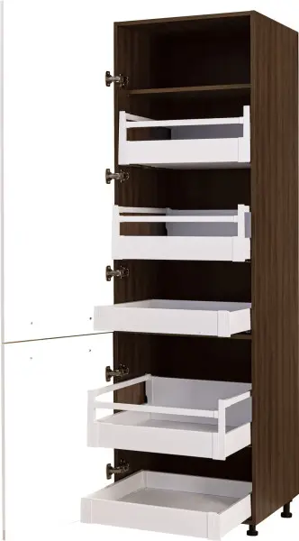 Wysoka zabudowa gospodarcza z szufladami lewa Laurencja (biały lakier mat/orzech Foresta)