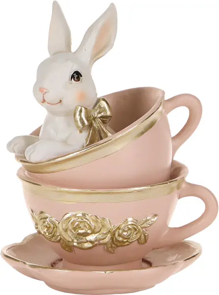 Ozdoba wielkanocna królik w filiżance Pink Easter 34 (różowy/biały/złoty)