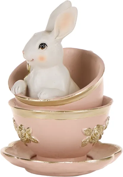 Ozdoba wielkanocna królik w filiżance Pink Easter 34 (różowy/biały/złoty)
