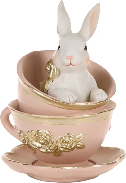 Ozdoba wielkanocna królik w filiżance Pink Easter 34 (różowy/biały/złoty)