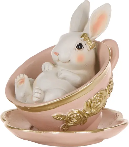 Ozdoba wielkanocna królik w filiżance Pink Easter 35 (różowy/biały/złoty)