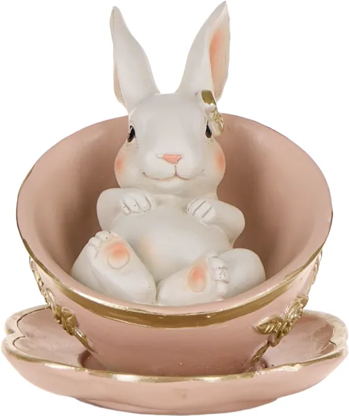 Ozdoba wielkanocna królik w filiżance Pink Easter 35 (różowy/biały/złoty)