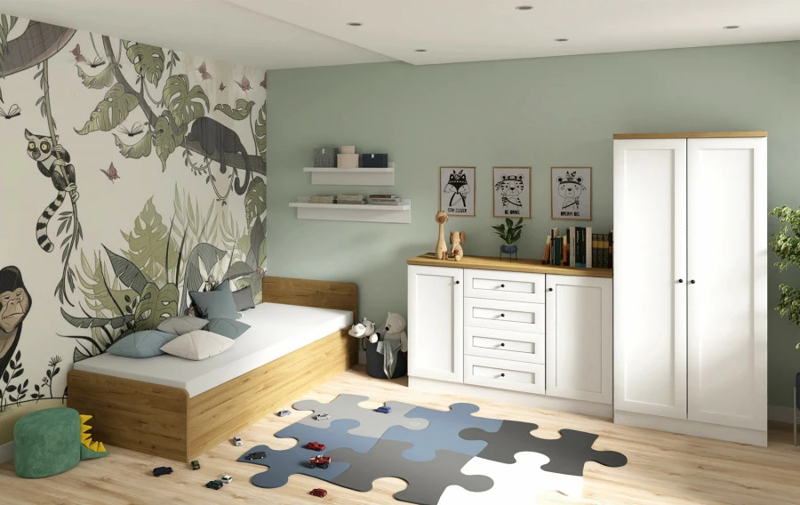 Szafa dwudrzwiowa z półkami i drążkiem Toskania (biały/dąb Soma ciemny) 