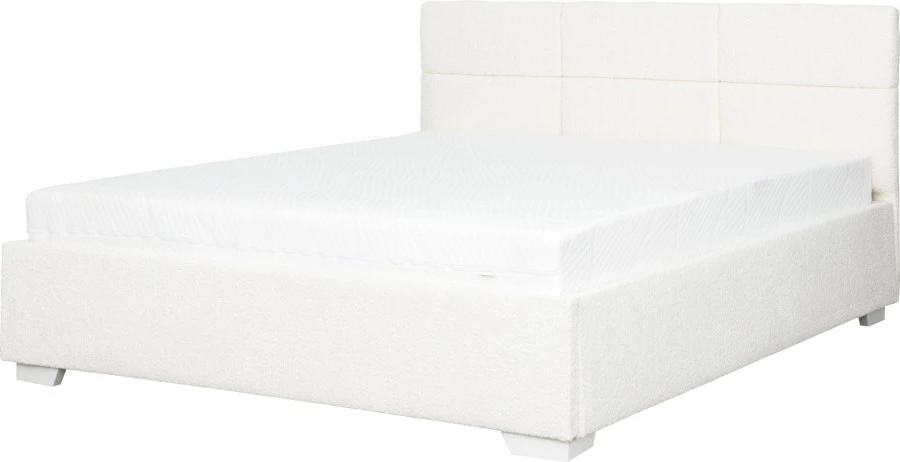 Łóżko tapicerowane 160 Sawona (boucle kremowy) ze stelażem i pojemnikiem