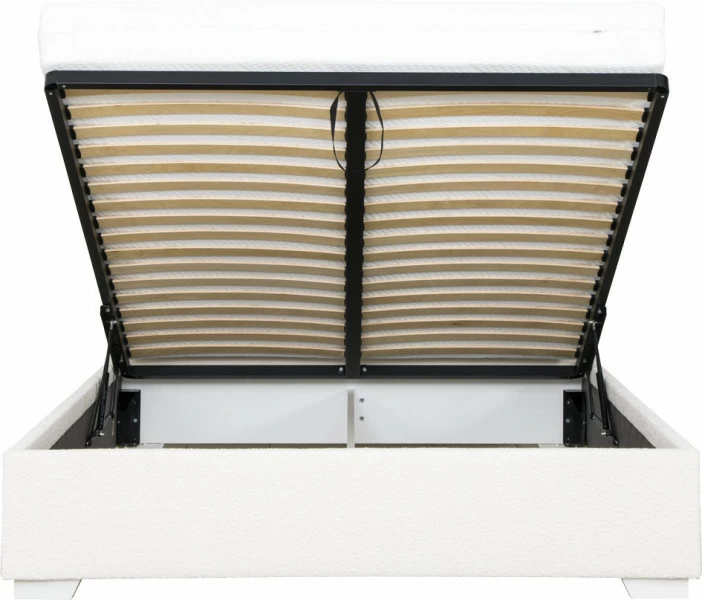 Łóżko tapicerowane 160 Sawona (boucle kremowy) ze stelażem i pojemnikiem