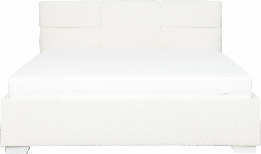 Łóżko tapicerowane 160 Sawona (boucle kremowy) ze stelażem i pojemnikiem 