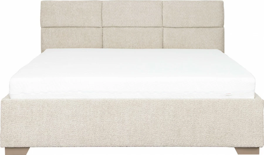 Łóżko tapicerowane 160 Sawona (boucle beż) ze stelażem i pojemnikiem